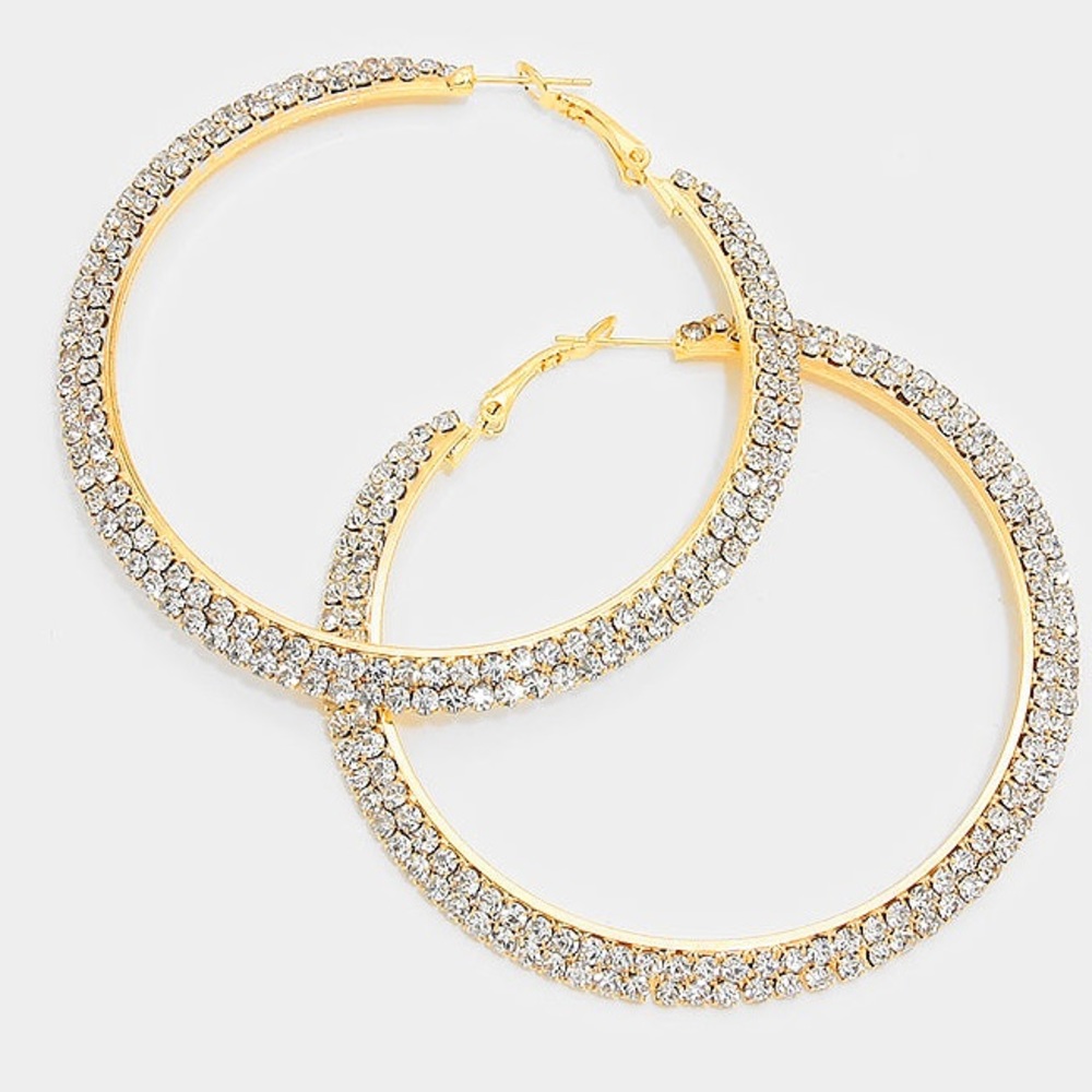 SALE rare luxè diamanté gold hoop earrings